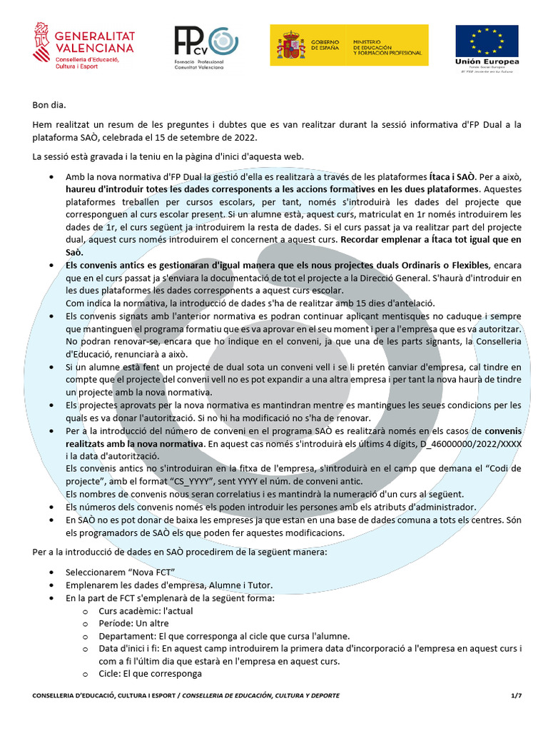 Dubtes I Respostes Webinar | PDF