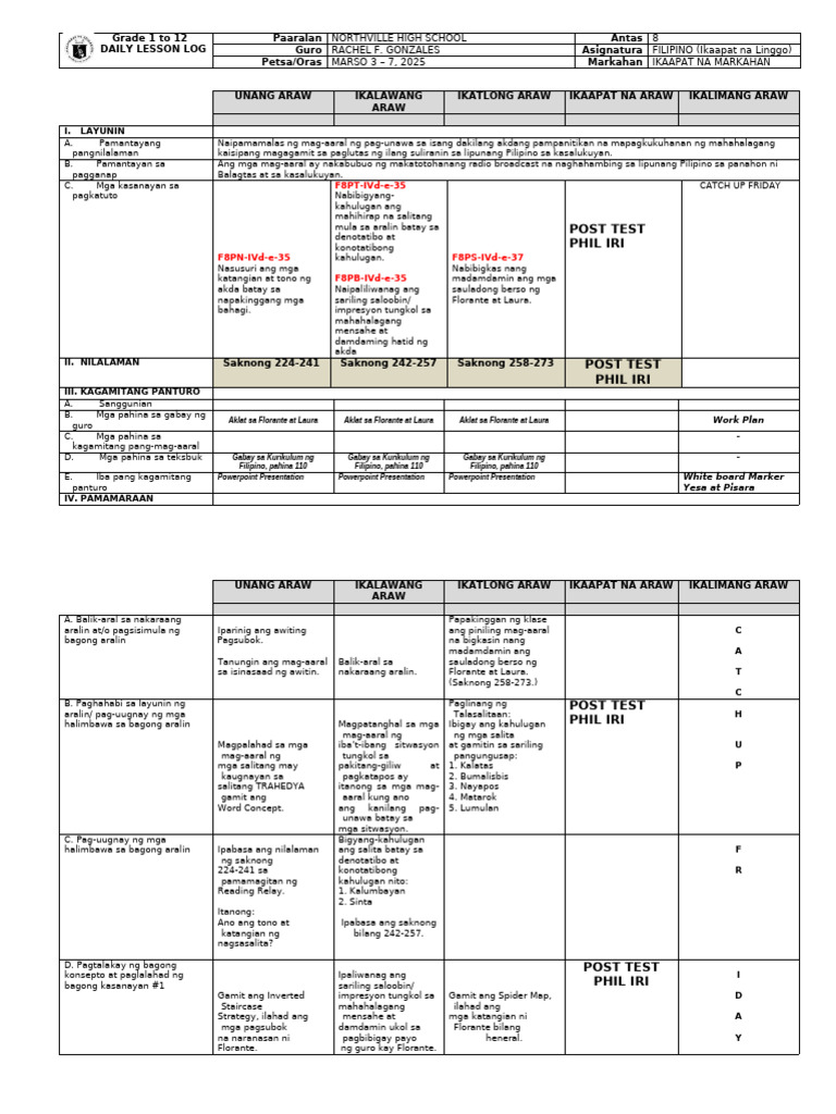 Week 4 Grade 8 Fil New | PDF
