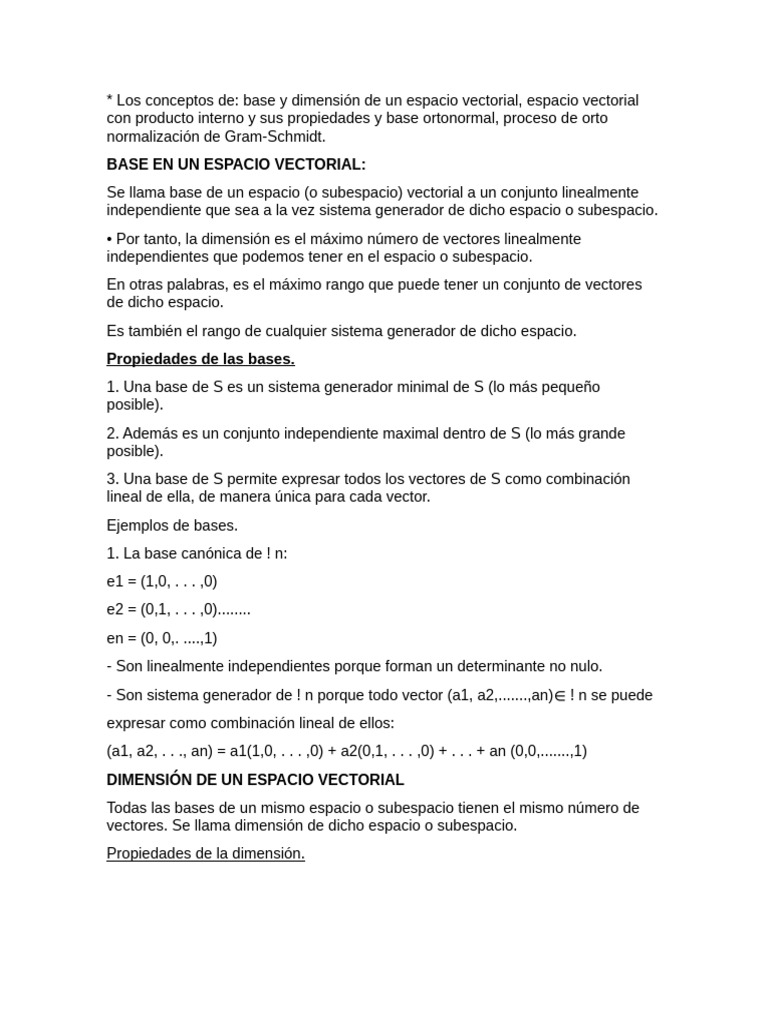 Base Ortonormal y Gram-Schmidt | PDF | Espacio vectorial | Base ...