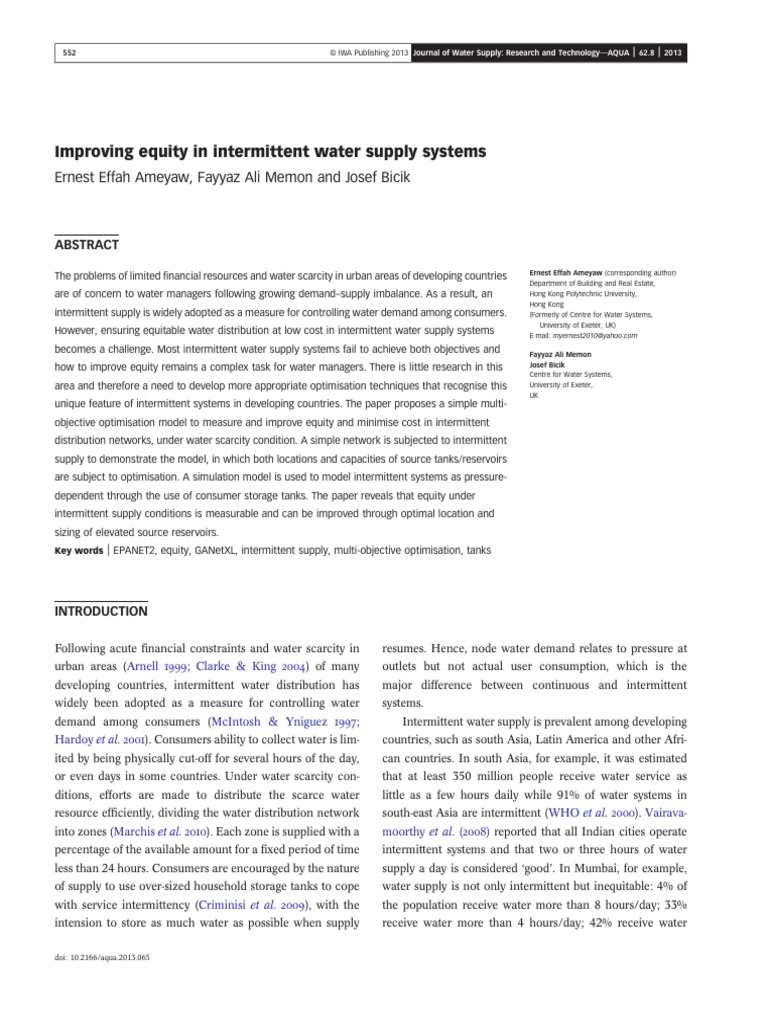 Optimizing Equity in Water Supply Systems | PDF | Mathematical ...