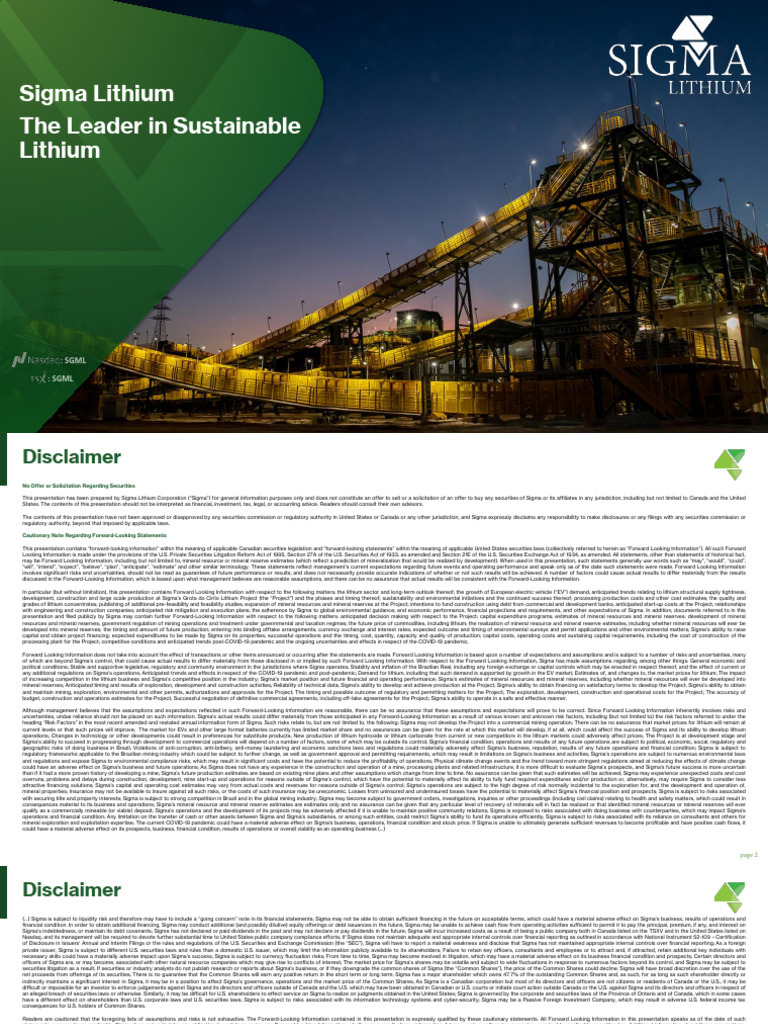 Sigma Lithium: Sustainable Mining Leader | PDF | Risk | Securities ...