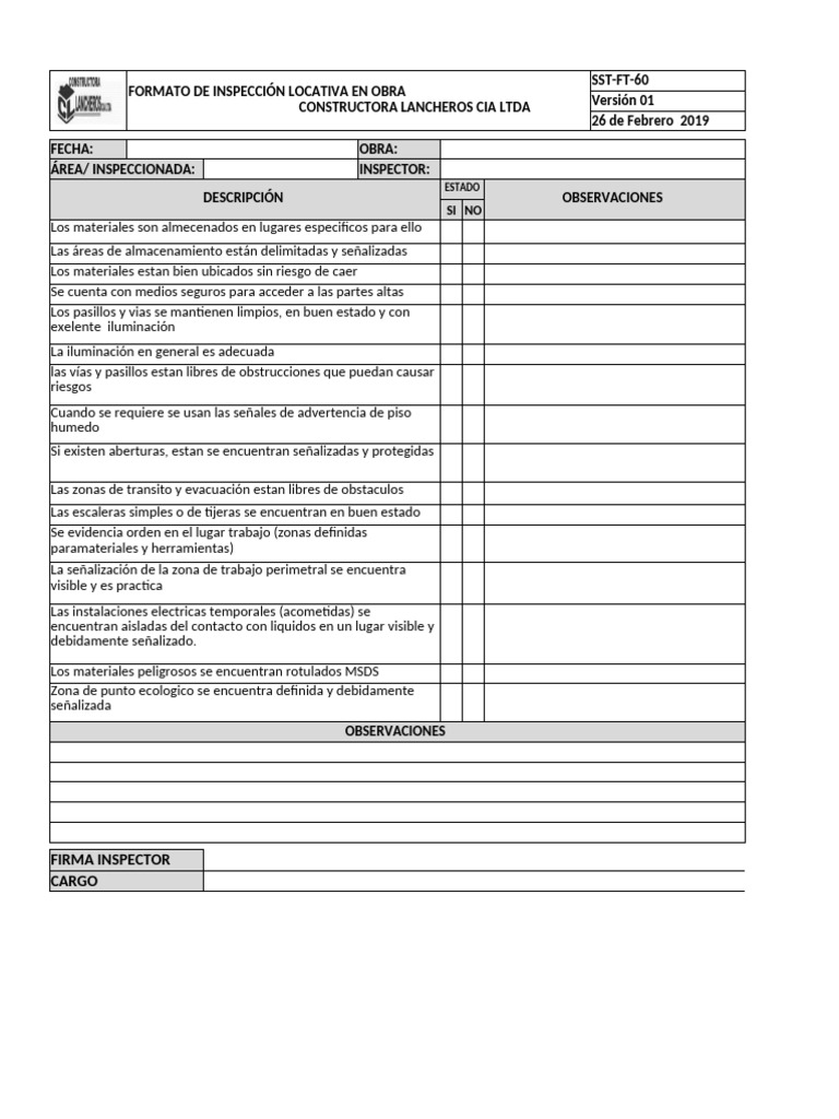 Formato de Inspección Locativa en Obra | PDF