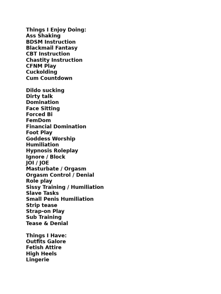 Fetish Activities and Equipment List | PDF