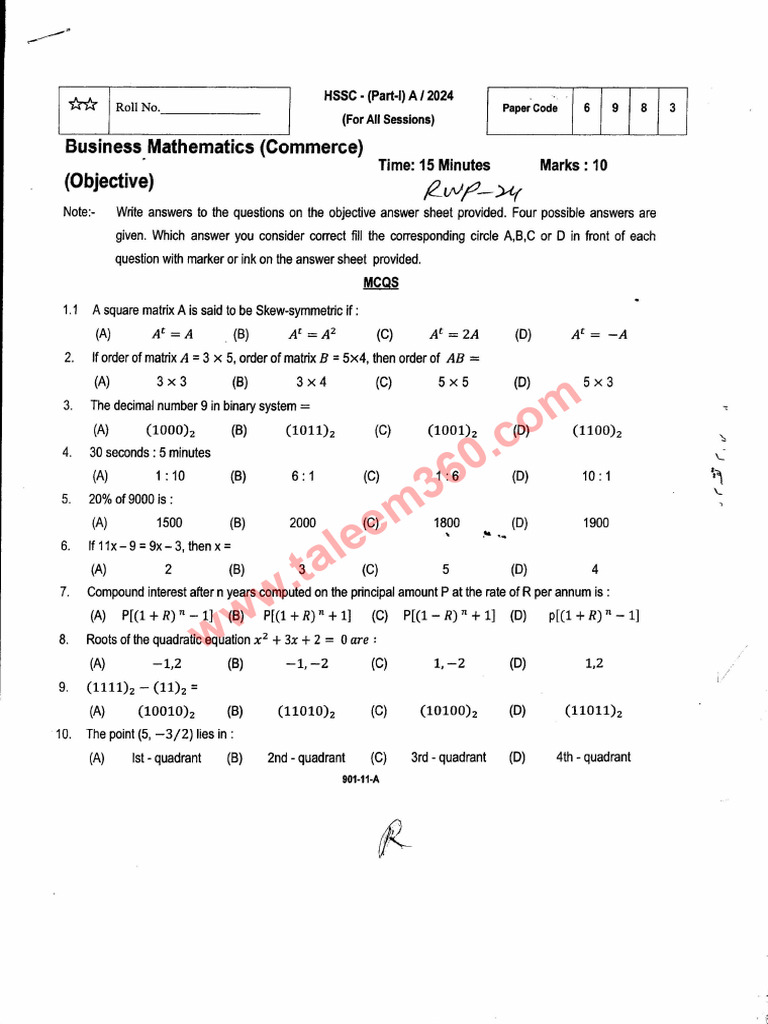 Business Mathematics-11 (RWP-24) | PDF