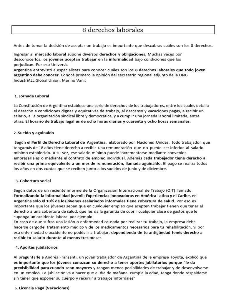 Derechos laborales | PDF | Derecho laboral | Salario
