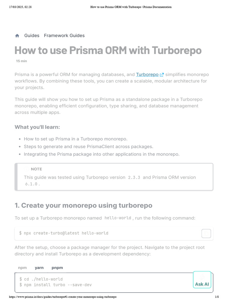 How to use Prisma ORM with Turborepo _ Prisma Documentation | PDF ...