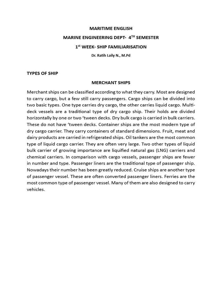 1ST MEETING - Ship Familirisation - Simple Present Tense | PDF | Ships ...