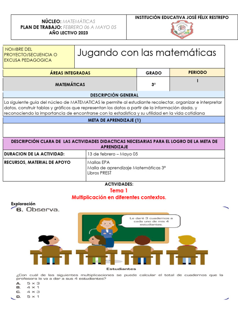 Plan de Trabajo Matemáticas 3° 2023 | PDF | Matemáticas
