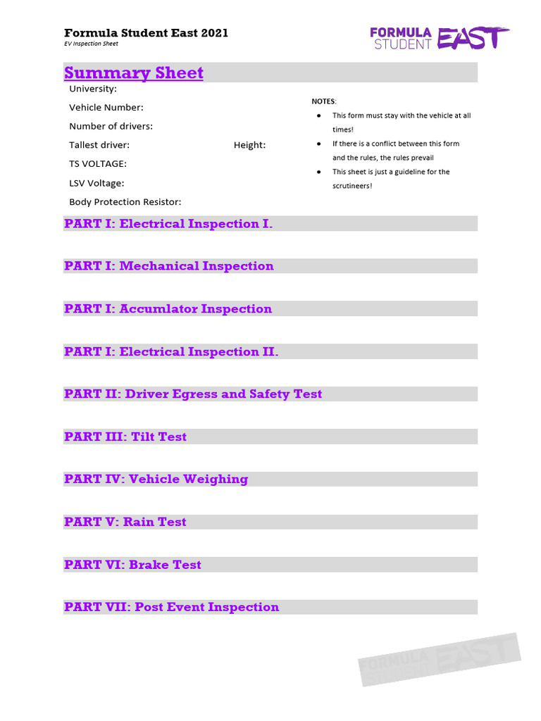 Formula Student EV Inspection Sheet | PDF | Printed Circuit Board ...
