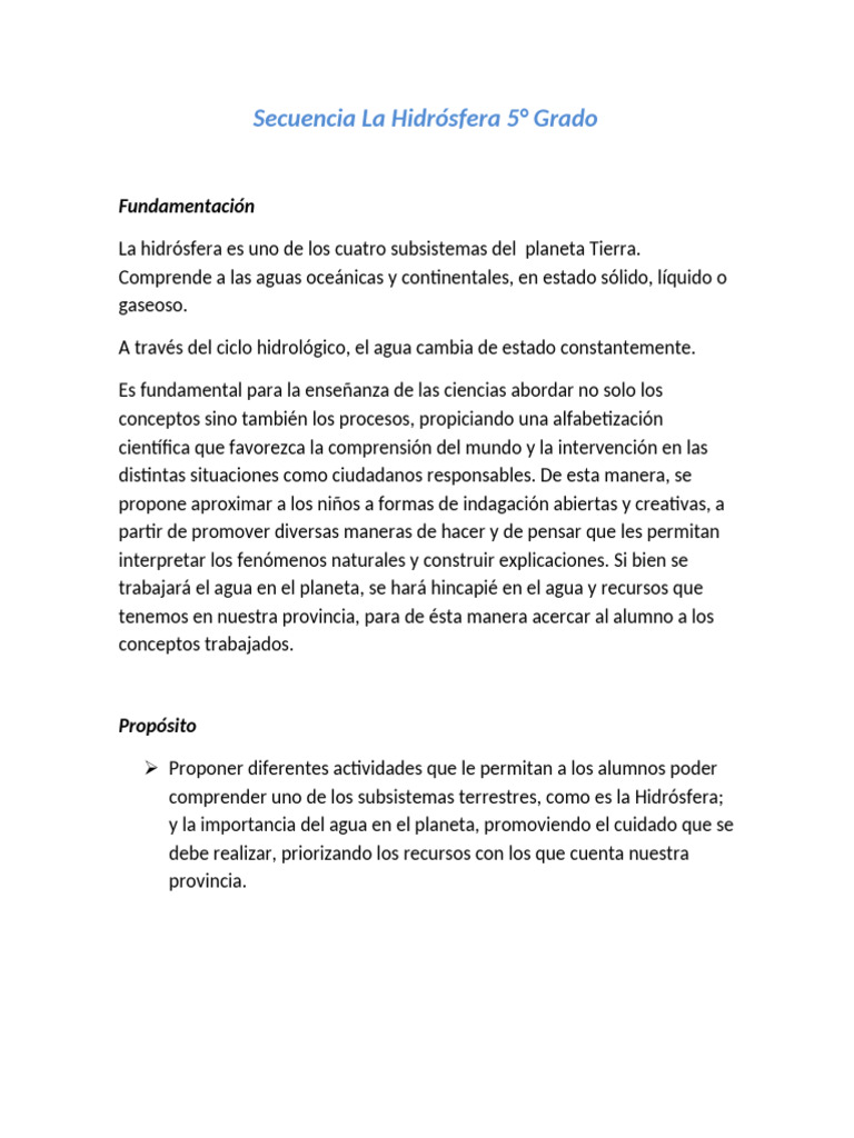 Importancia de la Hidrósfera en 5° Grado | PDF | Agua | Agua subterránea