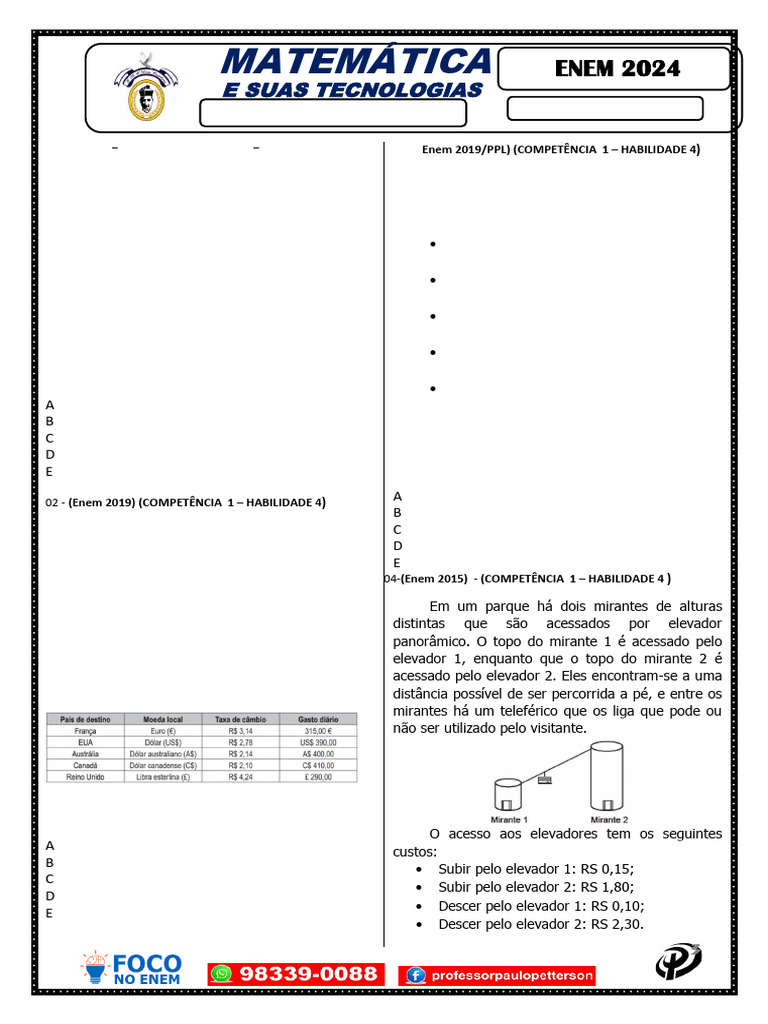 Questões de Matemática ENEM 2024 | PDF