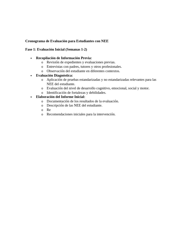 Cronograma de Evaluación NEE Estudiantes | PDF | Educación especial ...