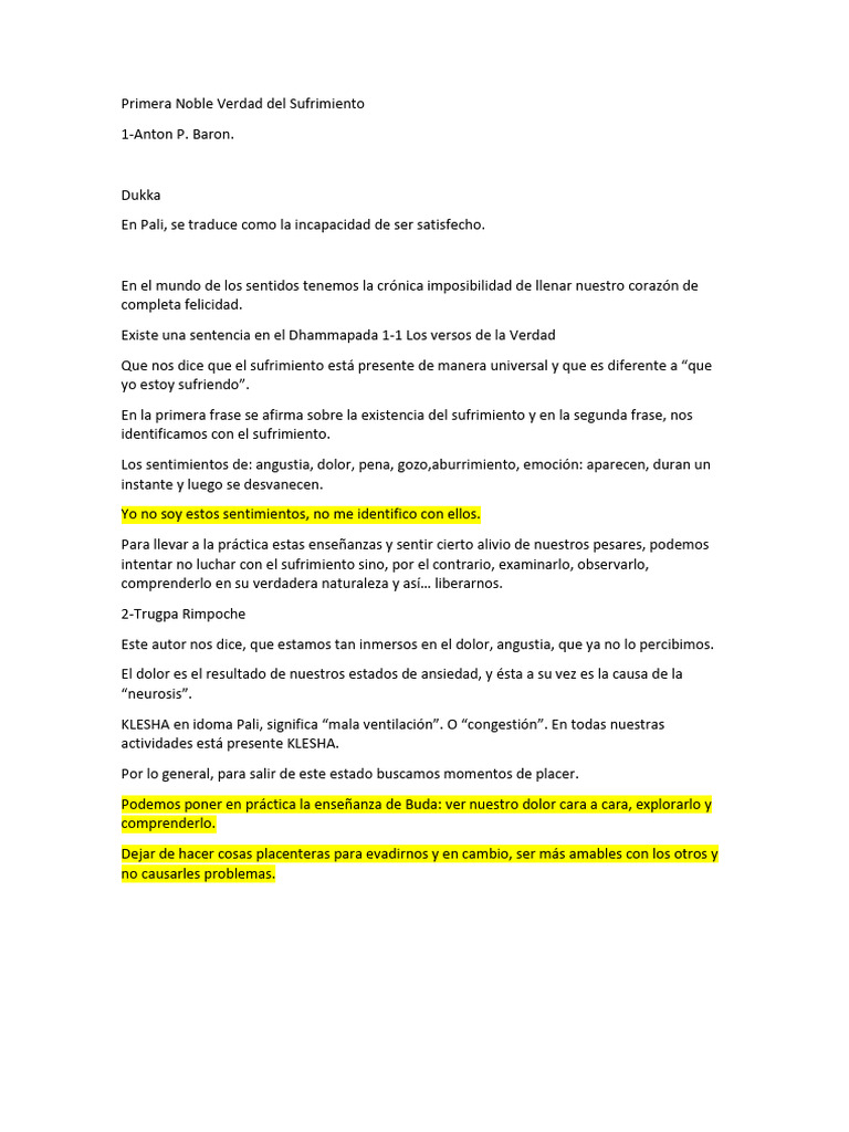 Comprendiendo la Primera Noble Verdad | PDF