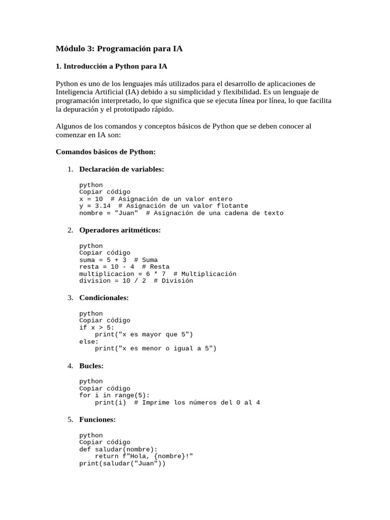 Introducción a Python para IA | PDF | Python (lenguaje de programación ...