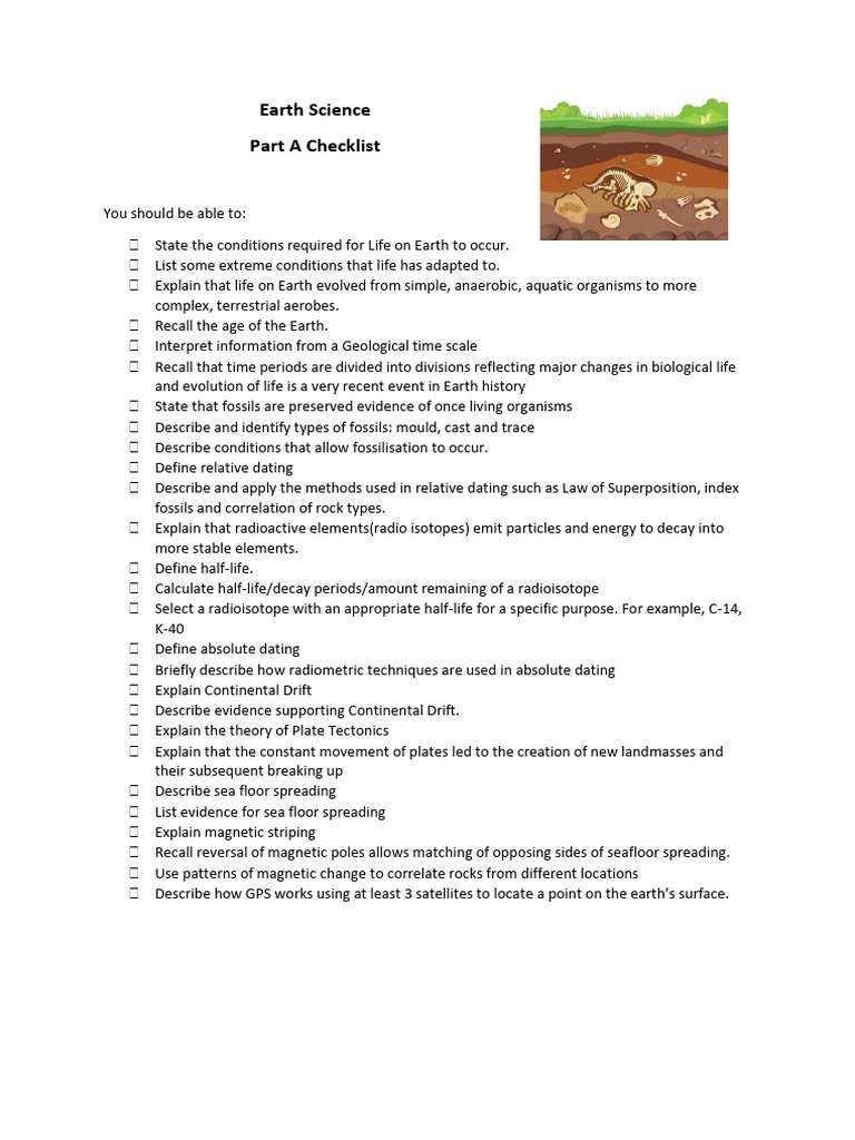 Earth Science Life and Fossil Checklist | PDF