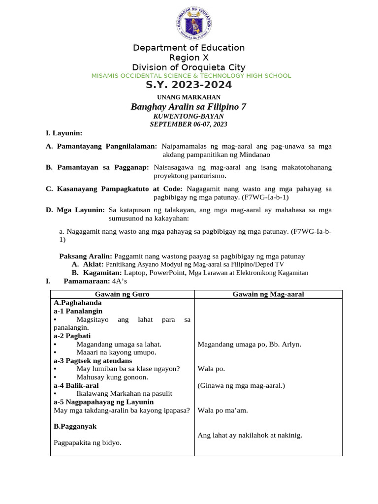 DLP - Q1 Lesson 3 Pagbibigay Patunay | PDF