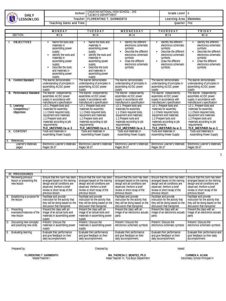 Electronics Lesson Plan for Power Supply | PDF | Power Supply | Learning