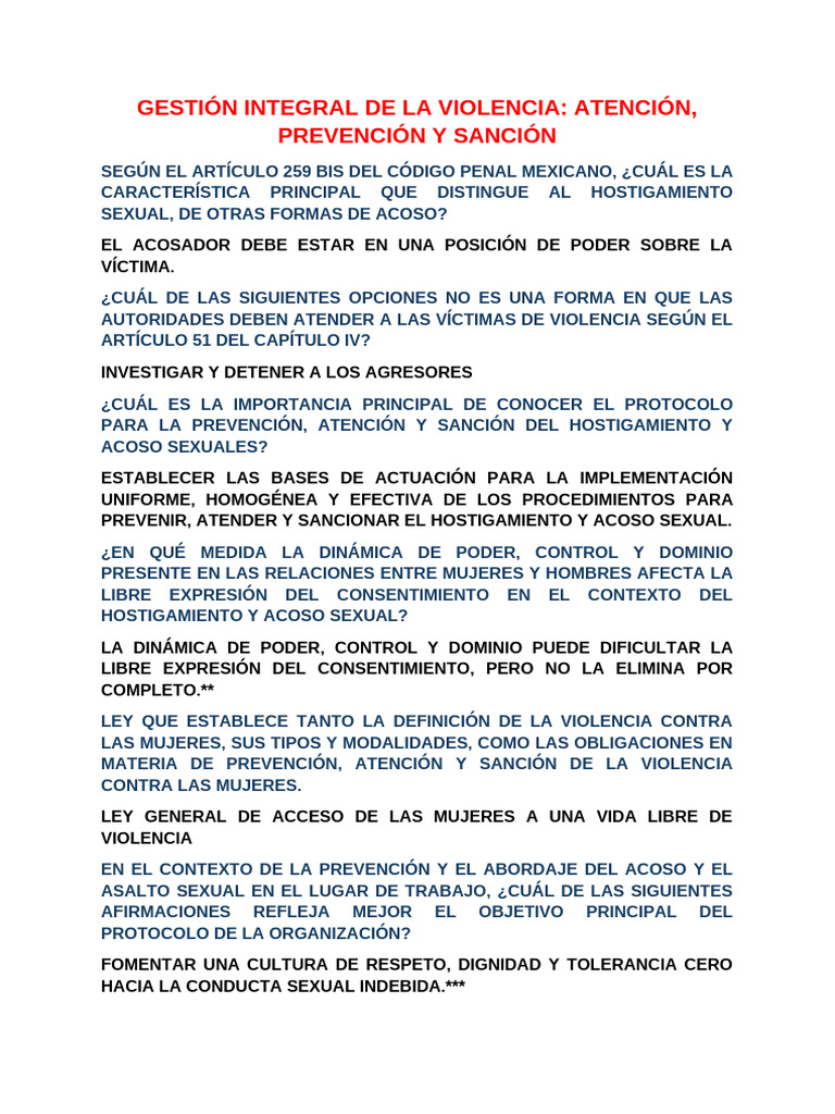 Gestión Integral de La Violencia Atención | PDF | Violencia | Acoso sexual