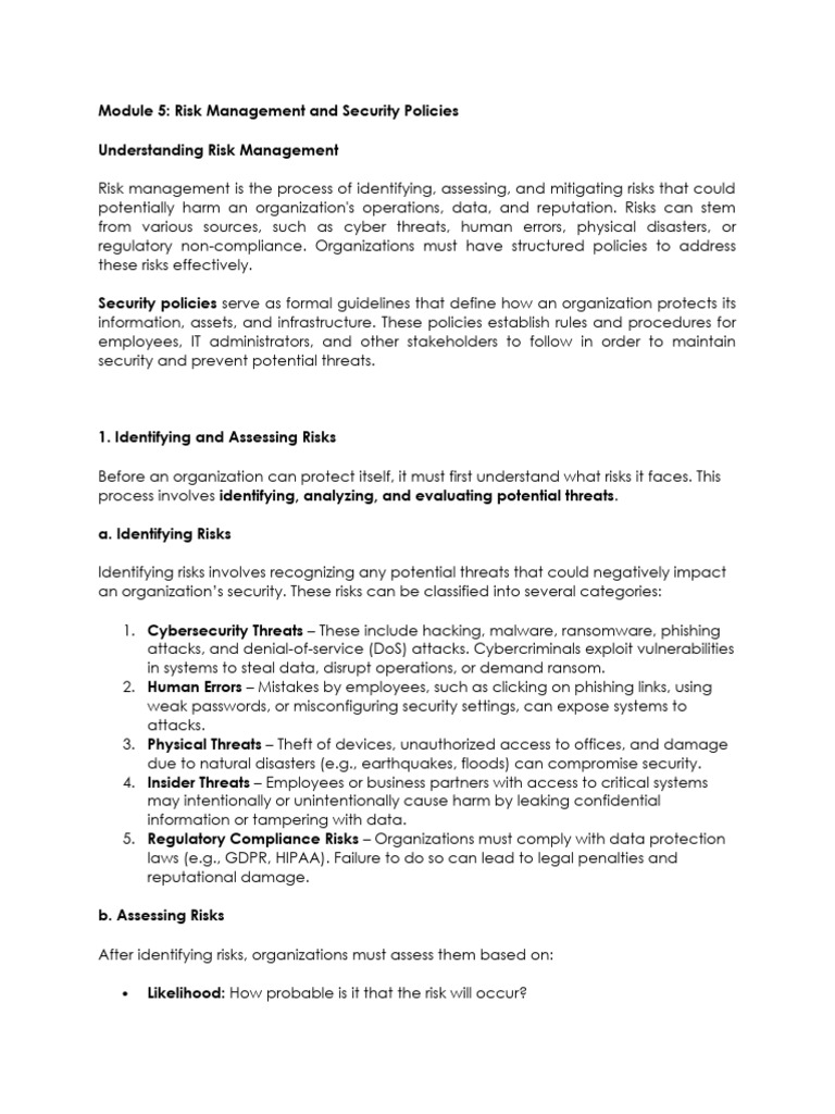 Risk Management and Security Policies | PDF | Security | Computer Security