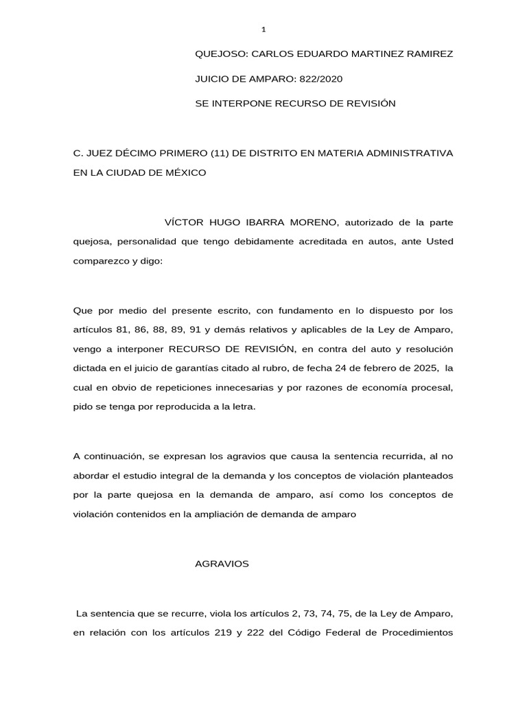Recurso de Revisión en Amparo 822/2020 | PDF | Caso de ley | Derechos ...