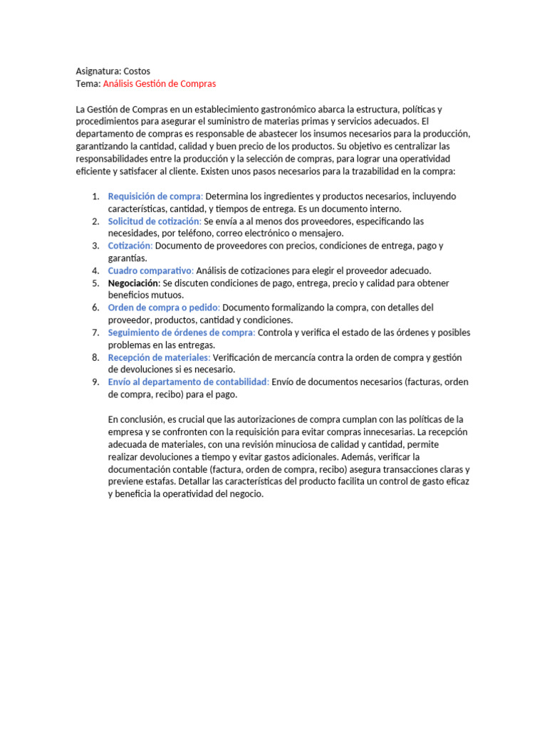Gestión de Compras en Gastronomía | PDF | Calidad (comercial) | Business