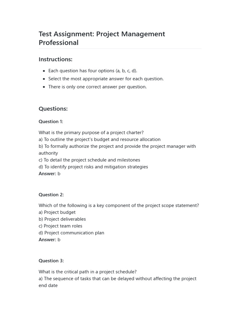 Project Management Knowledge Test | PDF | Project Management | Business