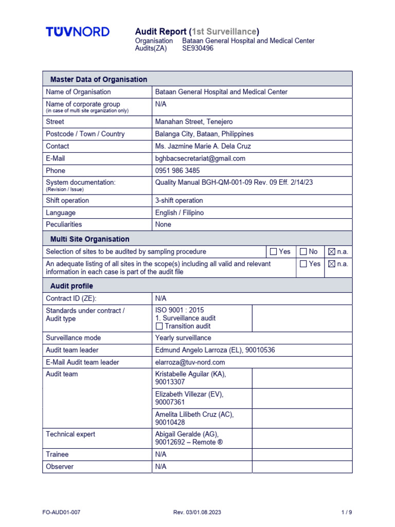 2024 BGHMC External ISO Surveillance Audit Report | PDF | Audit ...