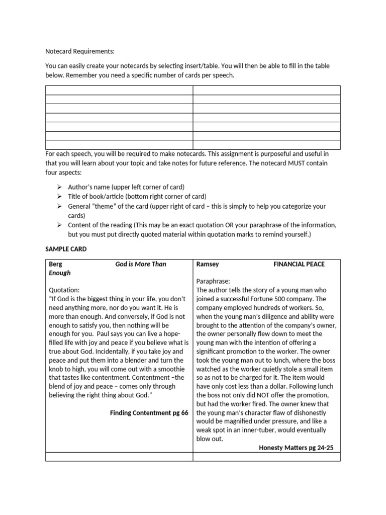 Notecard Requirements | PDF