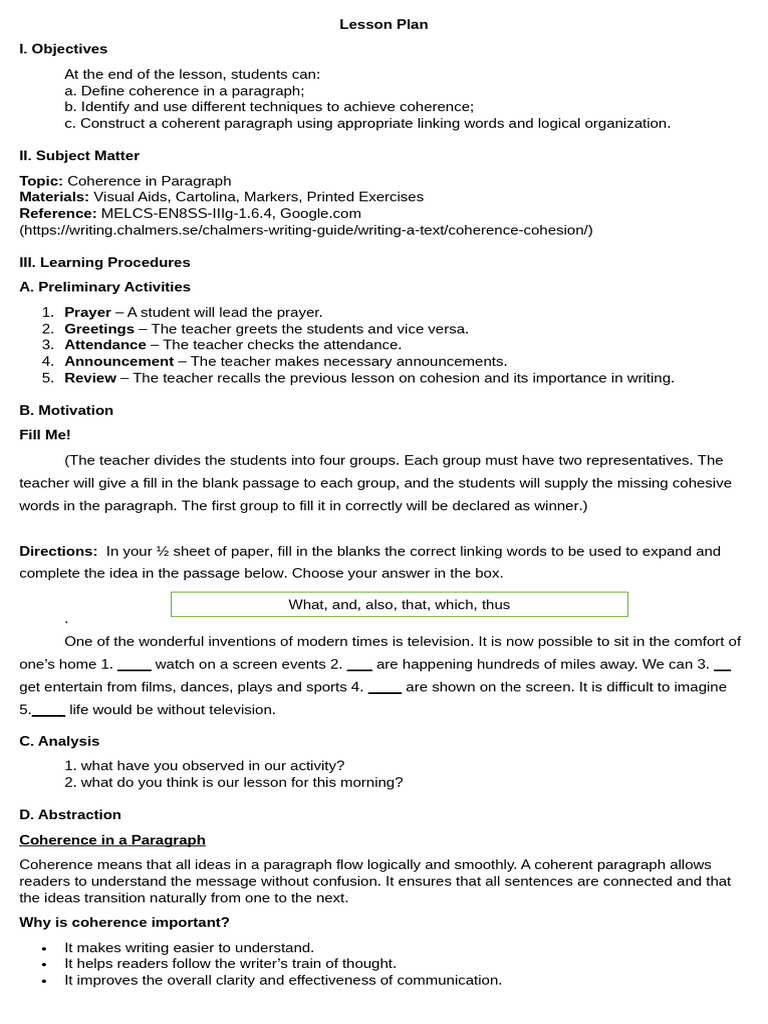 Teaching Coherence in Paragraphs | PDF