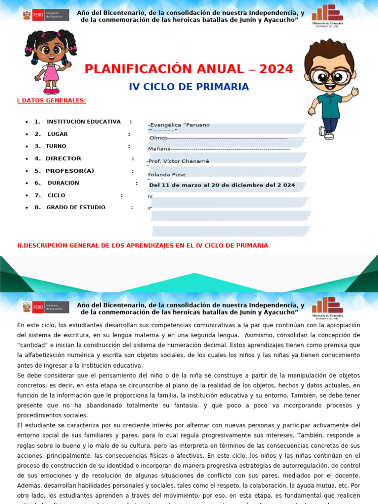 Planificación Anual IV Ciclo Primaria 2024 | PDF | Datos | Geometría