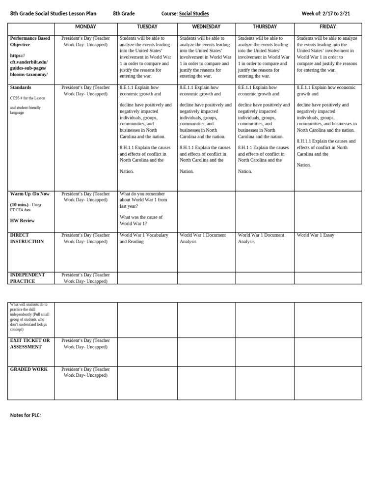 2 - 17 To 2 - 21 Lesson Plans Template | PDF | Learning | Human ...