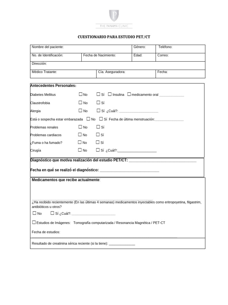 Cuestionario para Estudio PET/CT | PDF | Tomografía de emisión de ...