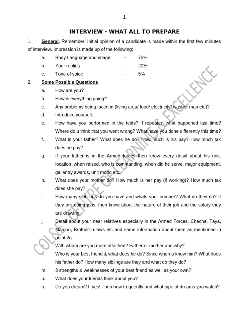 What All To Prepare For Interview | PDF