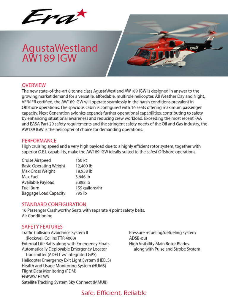 AW189 IGW Spec Sheet - 08 - 26 - 2016 | PDF | Aviation | Aircraft