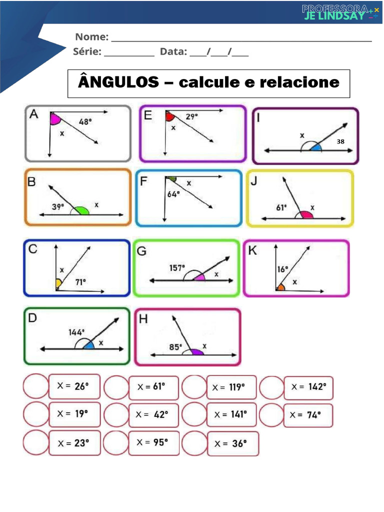 ÂNGULOS - Calcule e Relacione | PDF