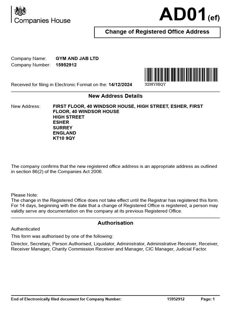 Change of Registered Office Address | PDF