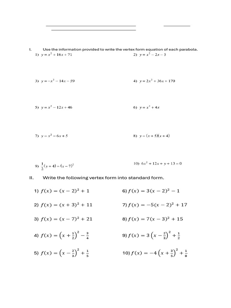 Vertex Form to Standard Form Guide | PDF