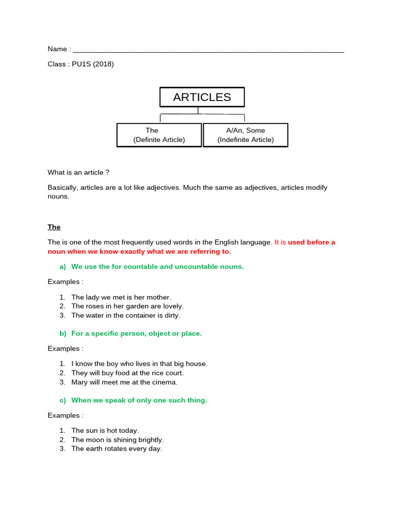 Understanding English Articles | PDF | Noun | Adjective
