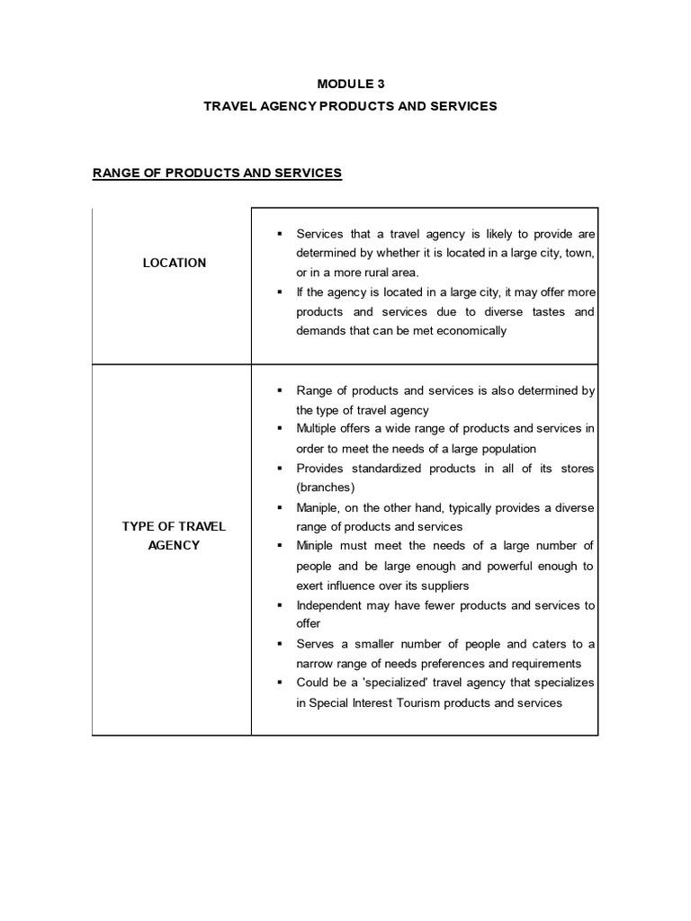 Travel Agency Products & Services Overview | PDF | Tourism | Meal
