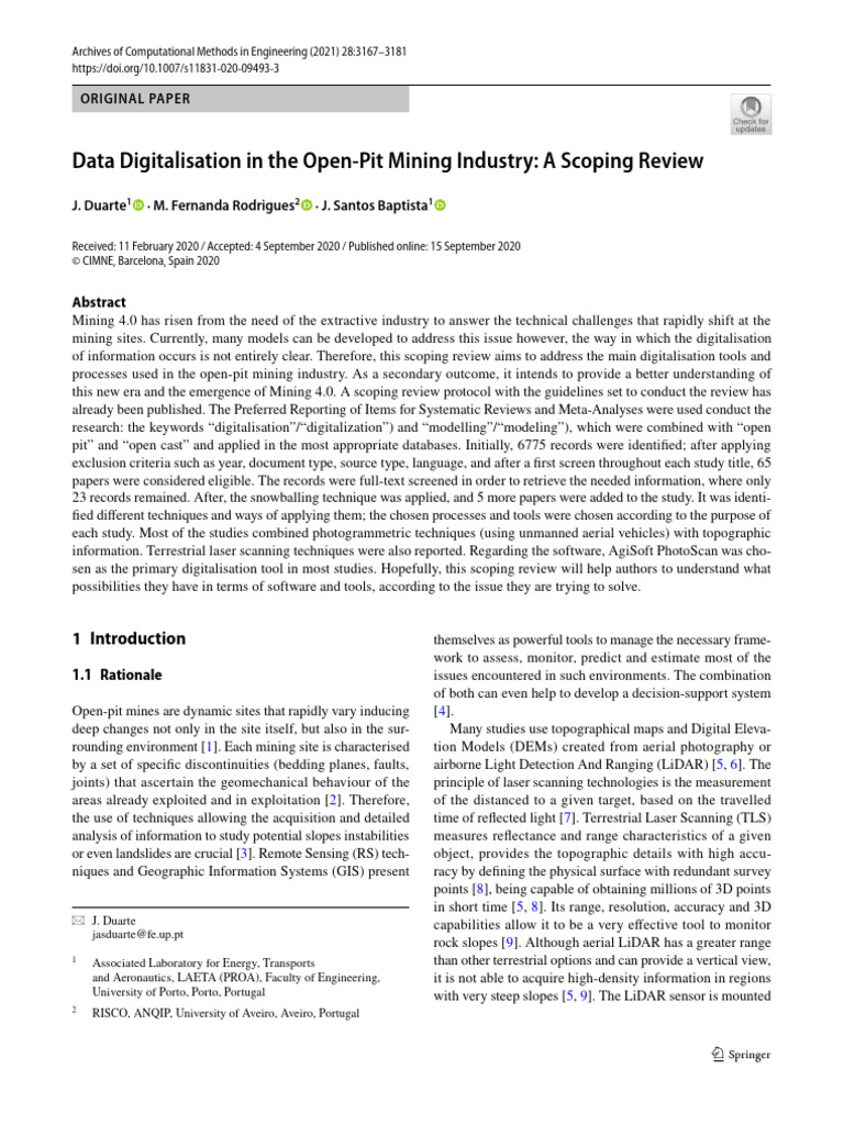 Digitalisation in Open-Pit Mining Review | PDF | Lidar | Topography