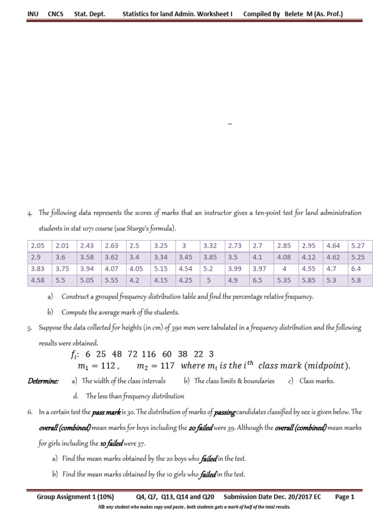 Statistics for Land Administration Worksheet | PDF | Statistics ...