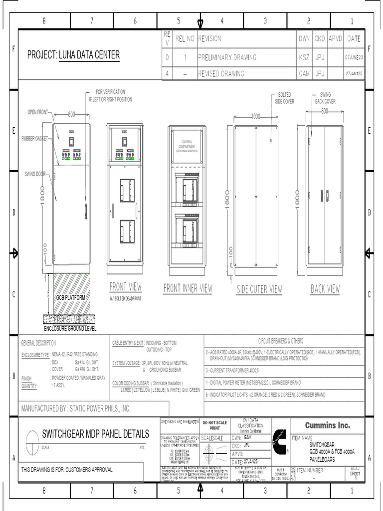 Switchgear Panel Details for Luna Data Center | PDF | Electromagnetism ...