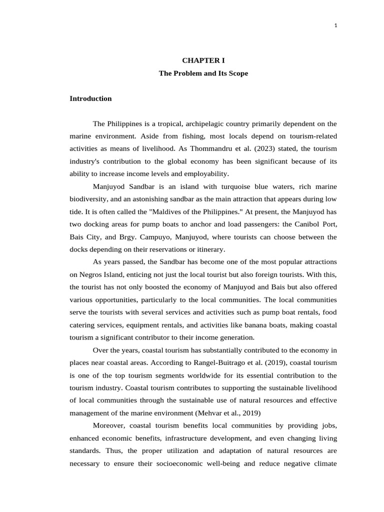 Socio-Economic Impact of Coastal Tourism in Manjuyod Sandbar | PDF ...