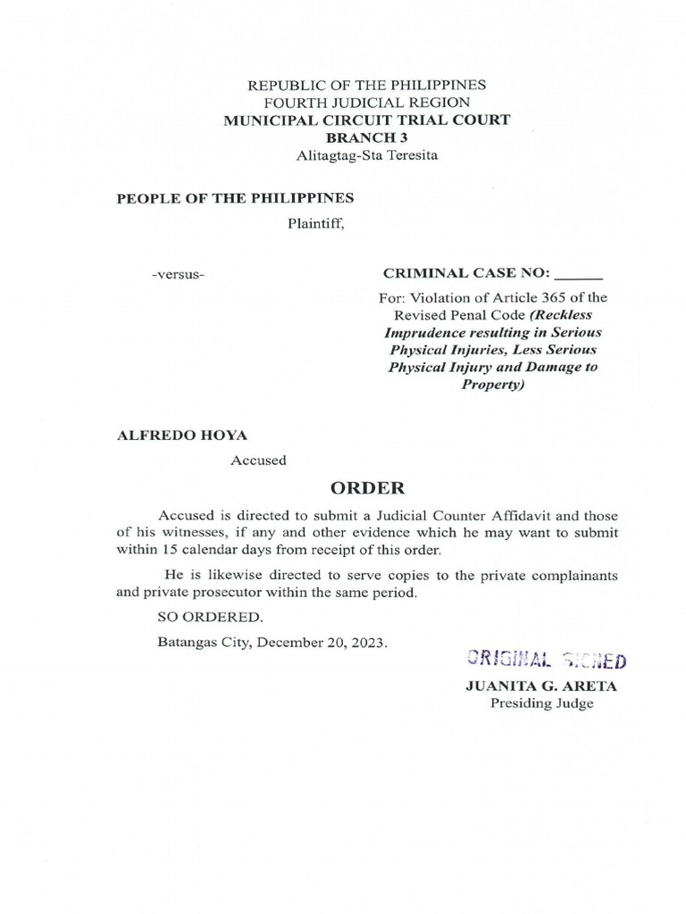 Signed Order-Reckless Imprudence | PDF
