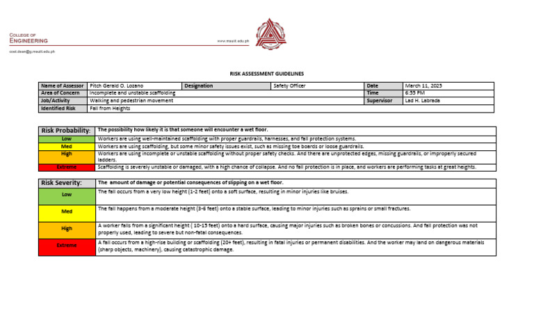 Scaffolding Risk Assessment Guidelines | PDF