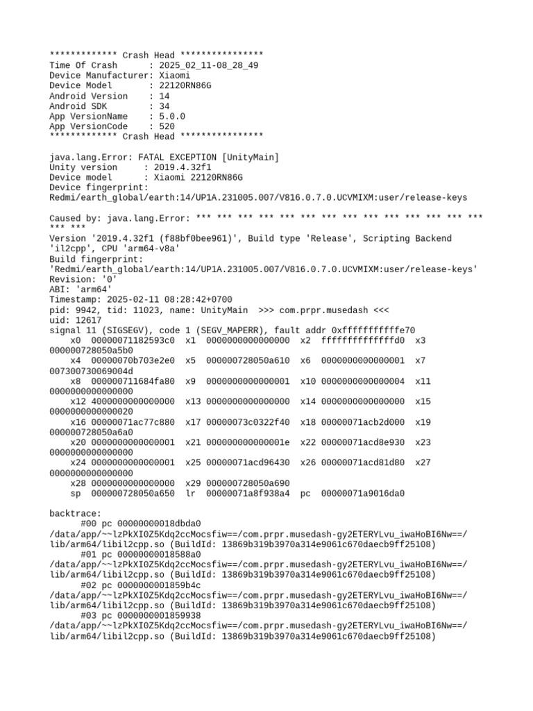 Xiaomi Crash Report for Unity App | PDF | Android (Operating System ...