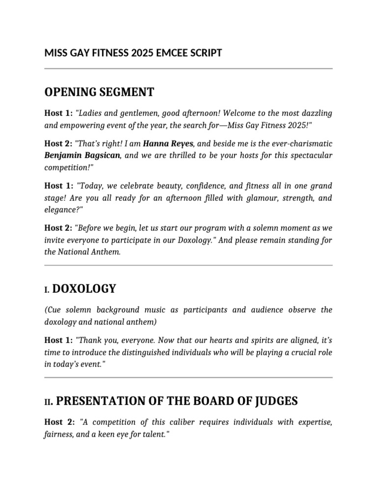Miss Gay Fitness 2025 Emcee Script | PDF