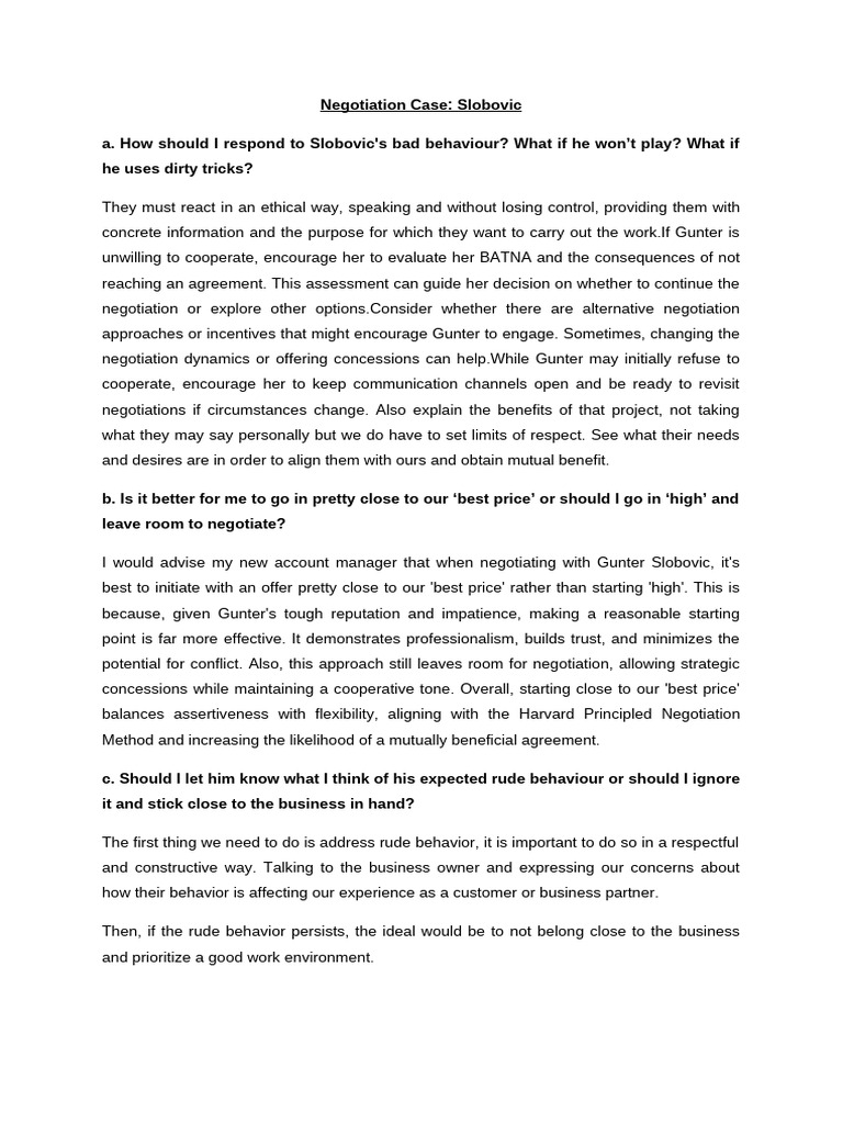 Activity 4 - Negotiation Case Slobovic | PDF | Negotiation | Communication