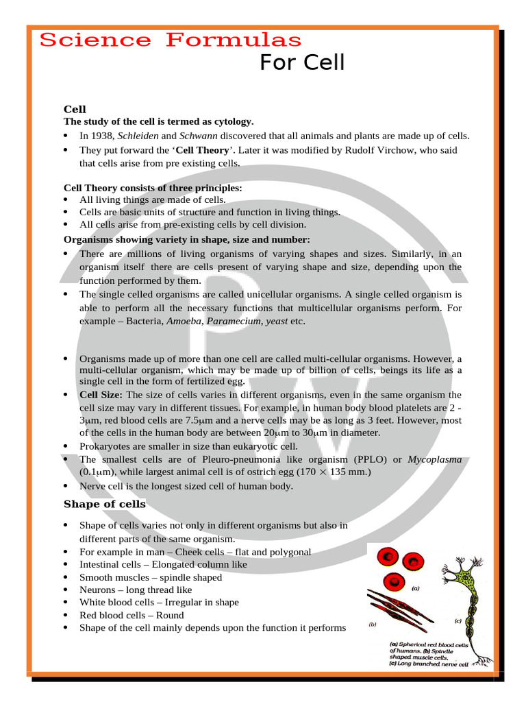 For Cell: Science Formulas | PDF | Endoplasmic Reticulum | Chloroplast