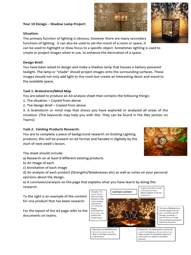 Year 10 Shadow Lamp Design Project | PDF